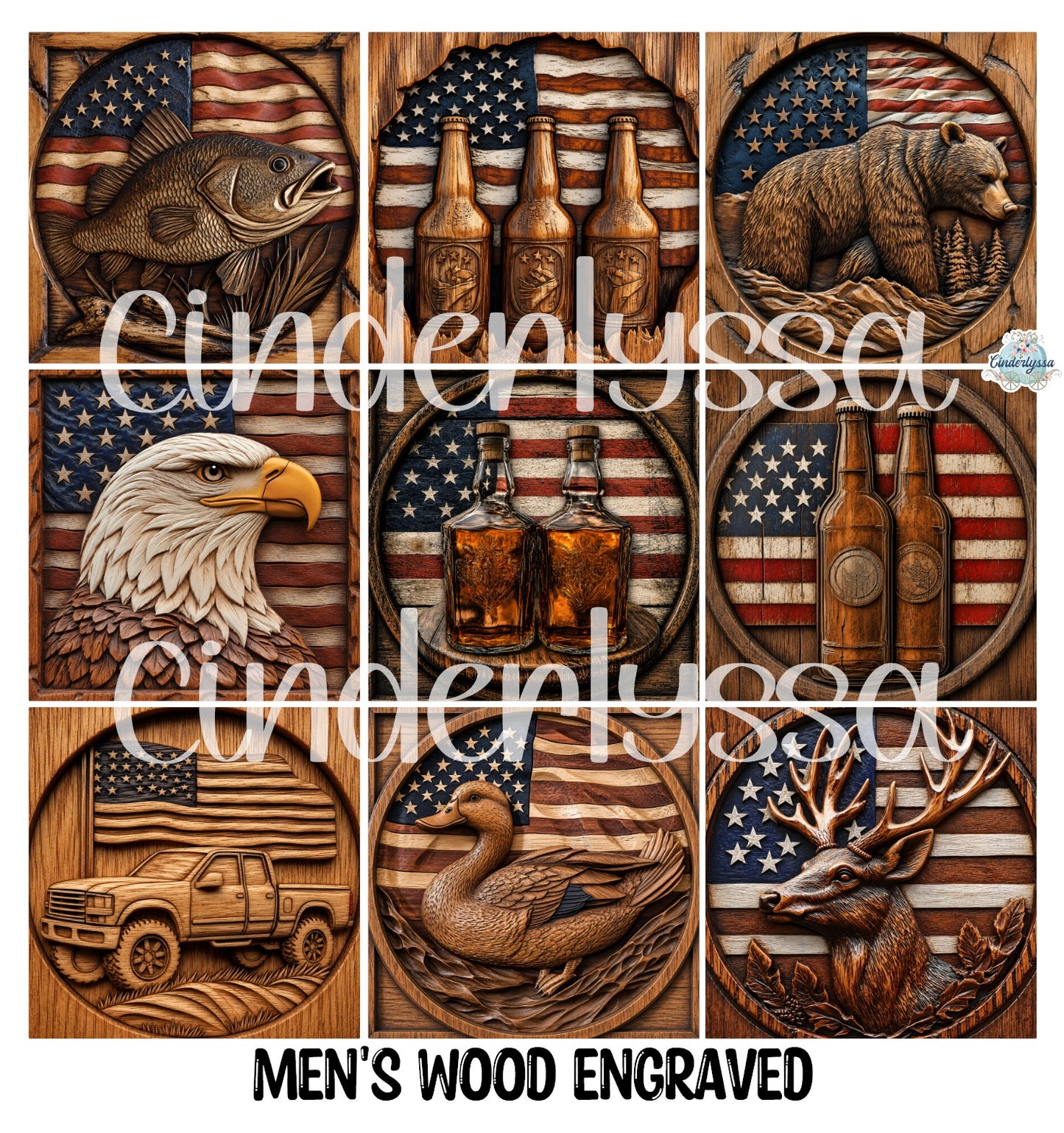 2 inch Square Men's Wood Engraved Cardstock Only for freshies - NO MOLD: Aroma Bead Molds, Premium Cardstock Images