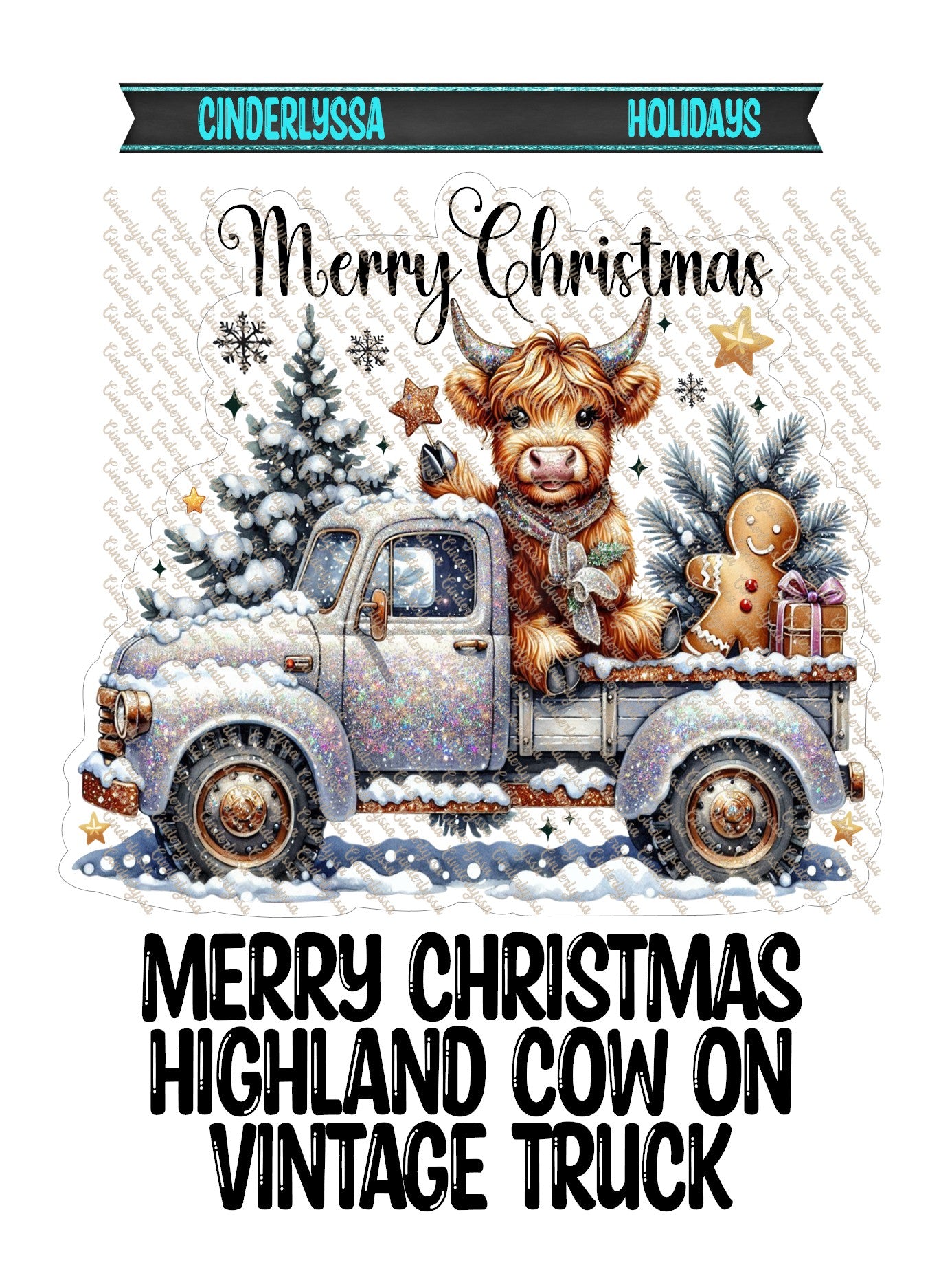 Merry Christmas Highland Cow on Vintage Truck Cardstock Silicone Mold, Aroma Bead Molds