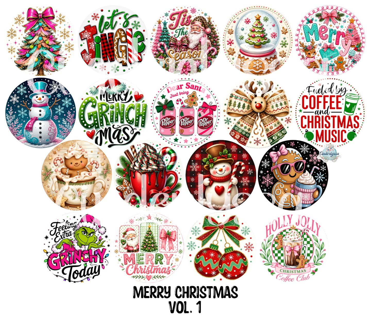 3.5 inch Round Merry Christmas Vol. 1 for Cardstock Silicone Mold, NO MOLD INCLUDED for Aroma Bead Molds, Premium Cardstock Images
