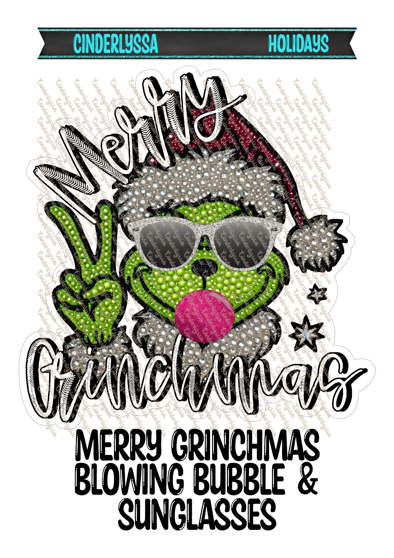 Merry Grinchmas Blowing Bubble and Sunglasses Cardstock Silicone Mold, Aroma Bead Molds, Car Freshies, Premium Cardstock Images