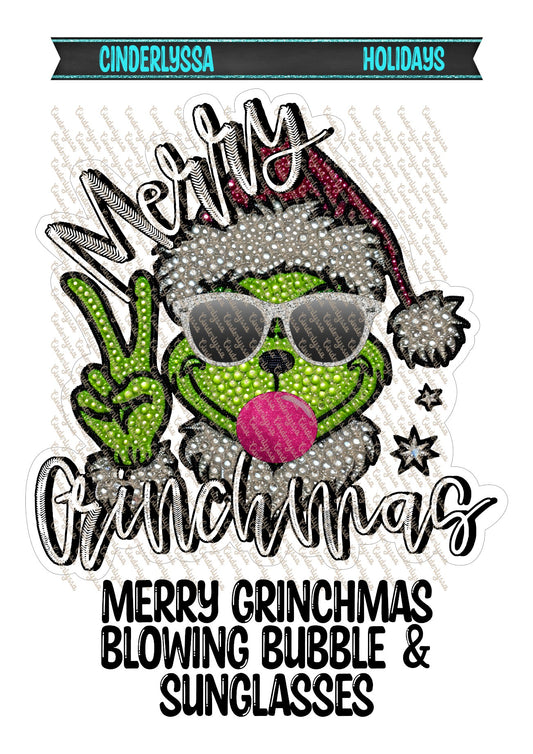 Merry Grinchmas Blowing Bubble and Sunglasses Cardstock Silicone Mold, Aroma Bead Molds, Car Freshies, Premium Cardstock Images