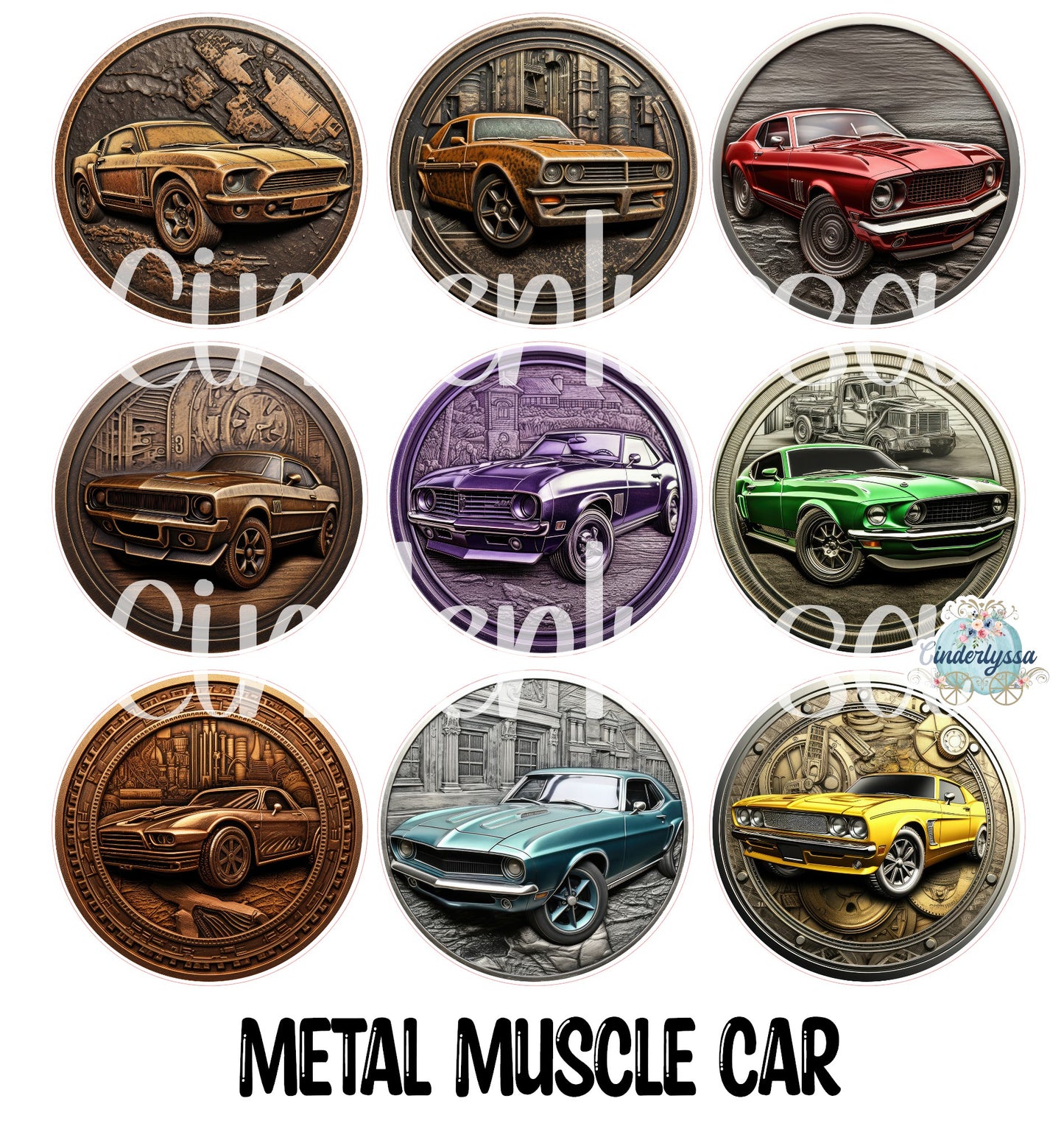 3 inch Round Metal Muscle Car Cardstock Only for freshies: Aroma Bead Molds, Premium Cardstock Images