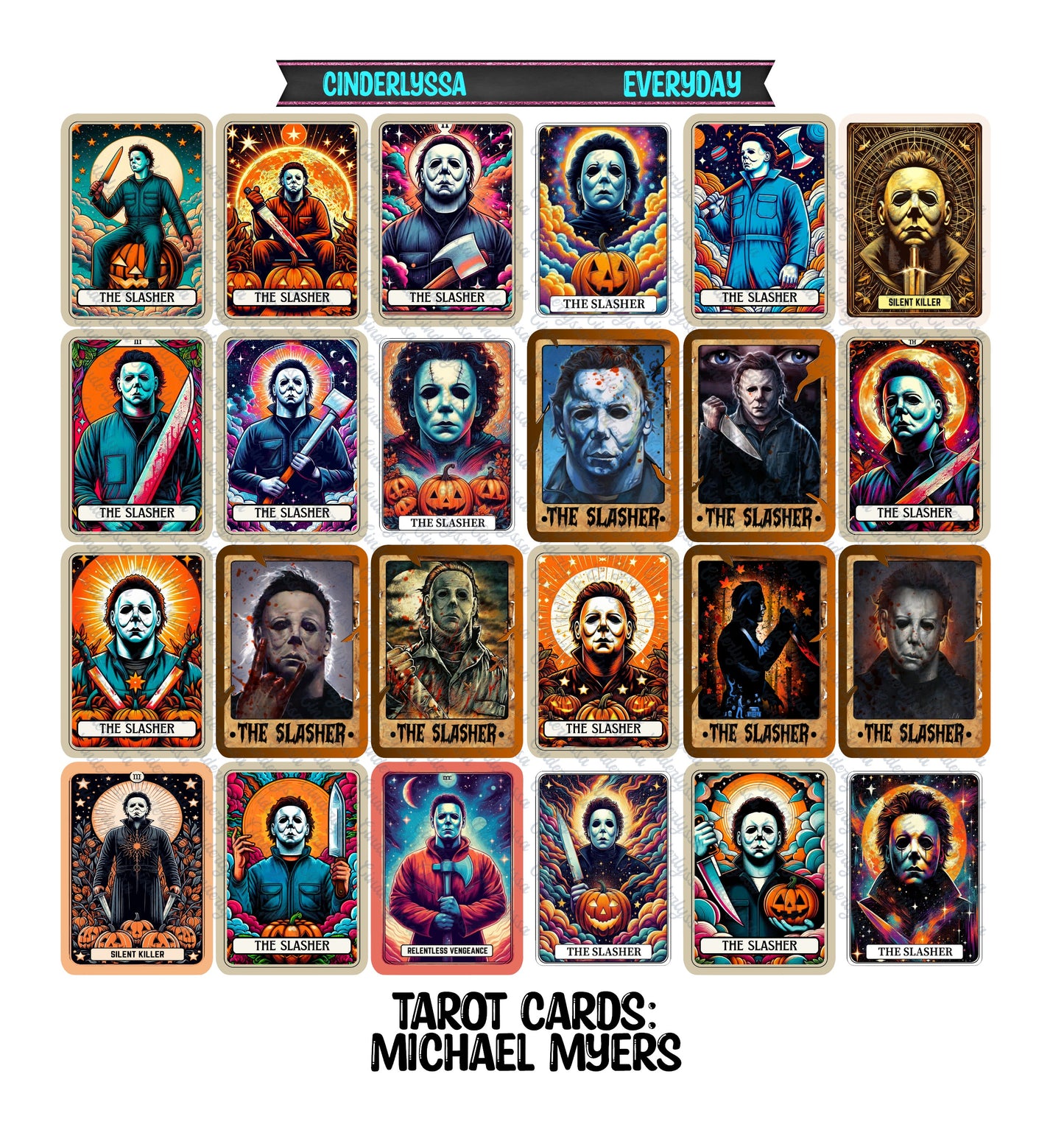 Tarot Cards: Horror Movie Slashers and Holographic Style Dual Cavity Cardstock Silicone Mold, Aroma Bead Molds, Premium Cardstock Images