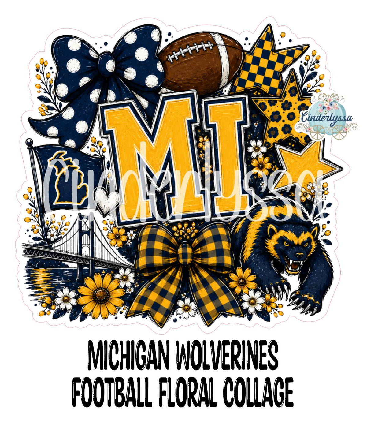 Michigan Wolverines Football Floral Collage Cardstock Silicone Mold, Aroma Bead Molds, Premium Cardstock Images