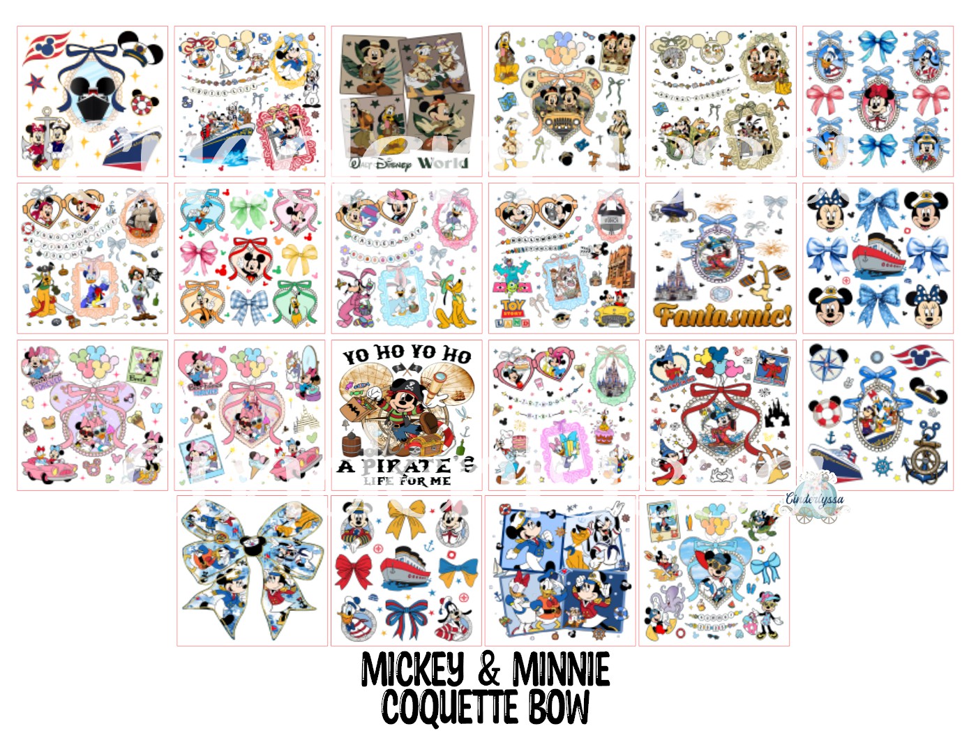 2 inch Square Mickey & Minnie Coquette Bow Cardstock Only for freshies - NO MOLD: Aroma Bead Molds, Premium Cardstock Images