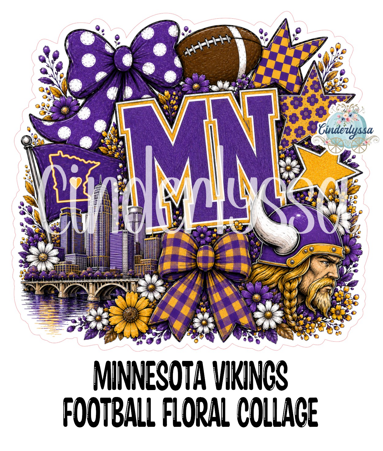 Minnesota Vikings Football Floral Collage Cardstock Silicone Mold, Aroma Bead Molds, Premium Cardstock Images