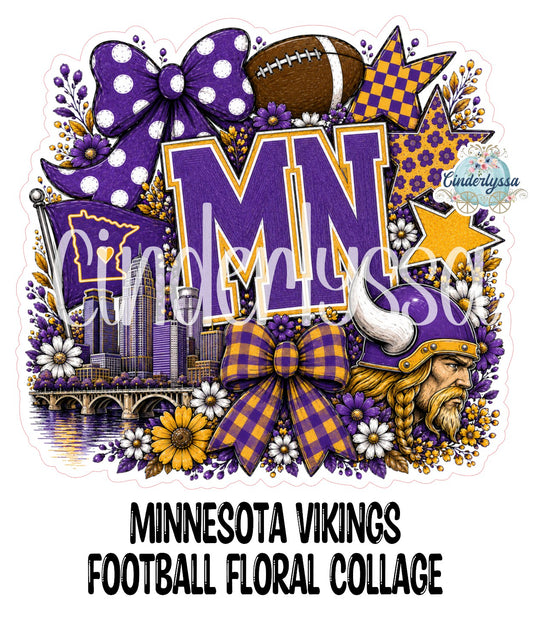 Minnesota Vikings Football Floral Collage Cardstock Silicone Mold, Aroma Bead Molds, Premium Cardstock Images