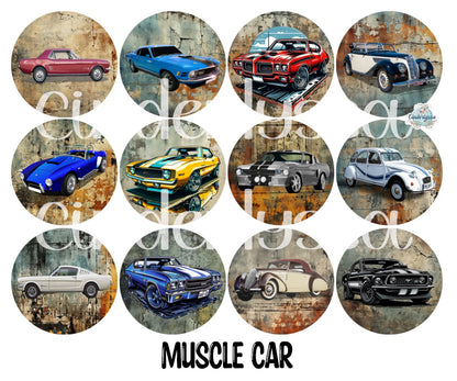 3.75 inch Round: Muscle Car for Cardstock Silicone Mold, for Aroma Bead Molds, Premium Cardstock Images