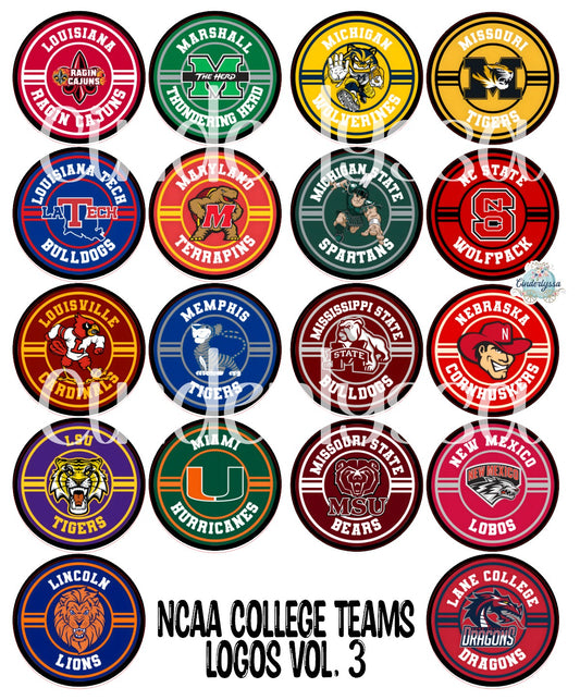 2.5 inch Round NCAA College Teams Logo Vol. 3 Cardstock Only for freshies: Cardstock Silicone Mold,  Car Freshener, Premium Cardstock Images-NO MOLD