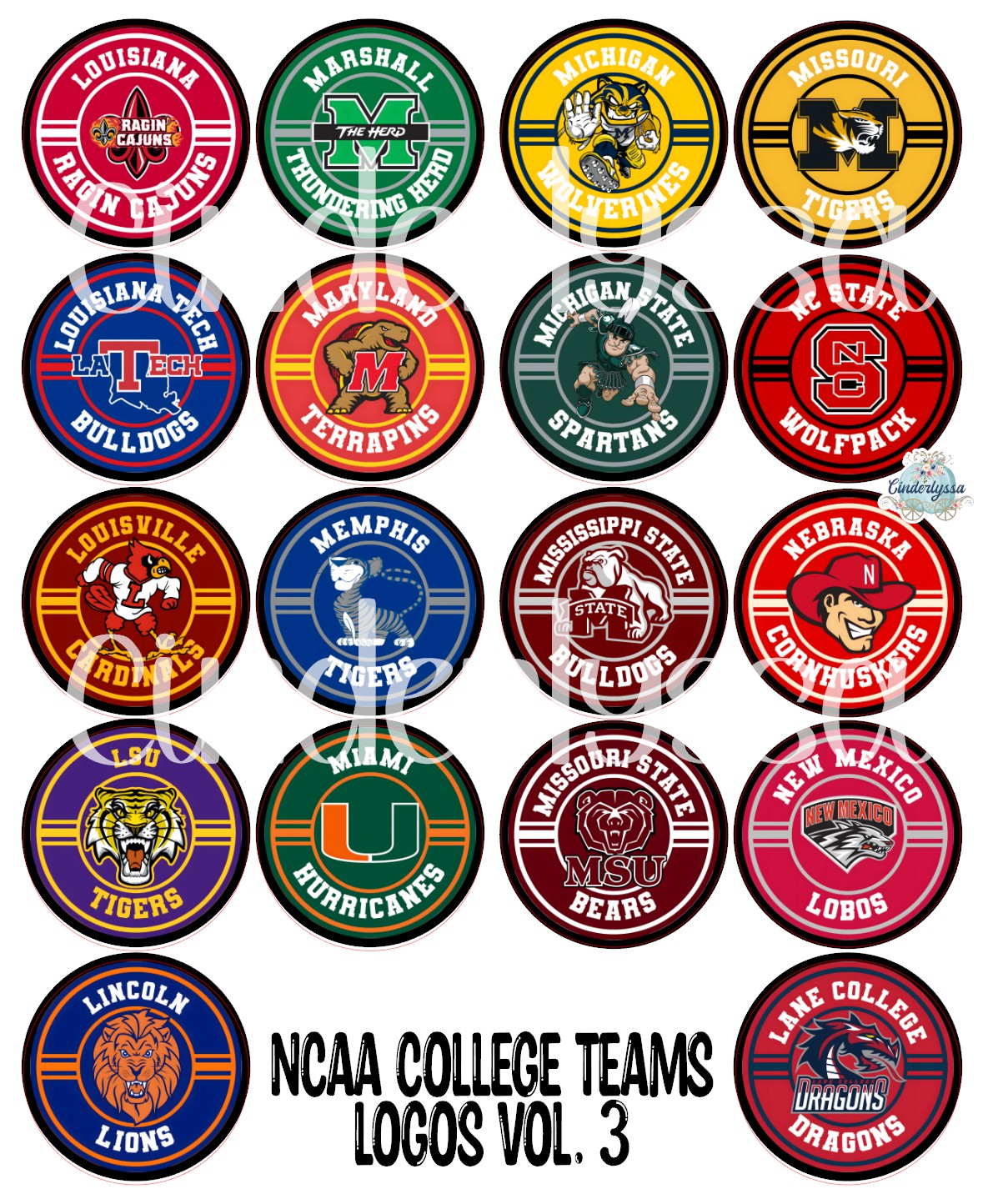 3.75 inch Round: NCAA College Teams Logo Vol. 3 for Cardstock Silicone Mold, for Aroma Bead Molds, Premium Cardstock Images