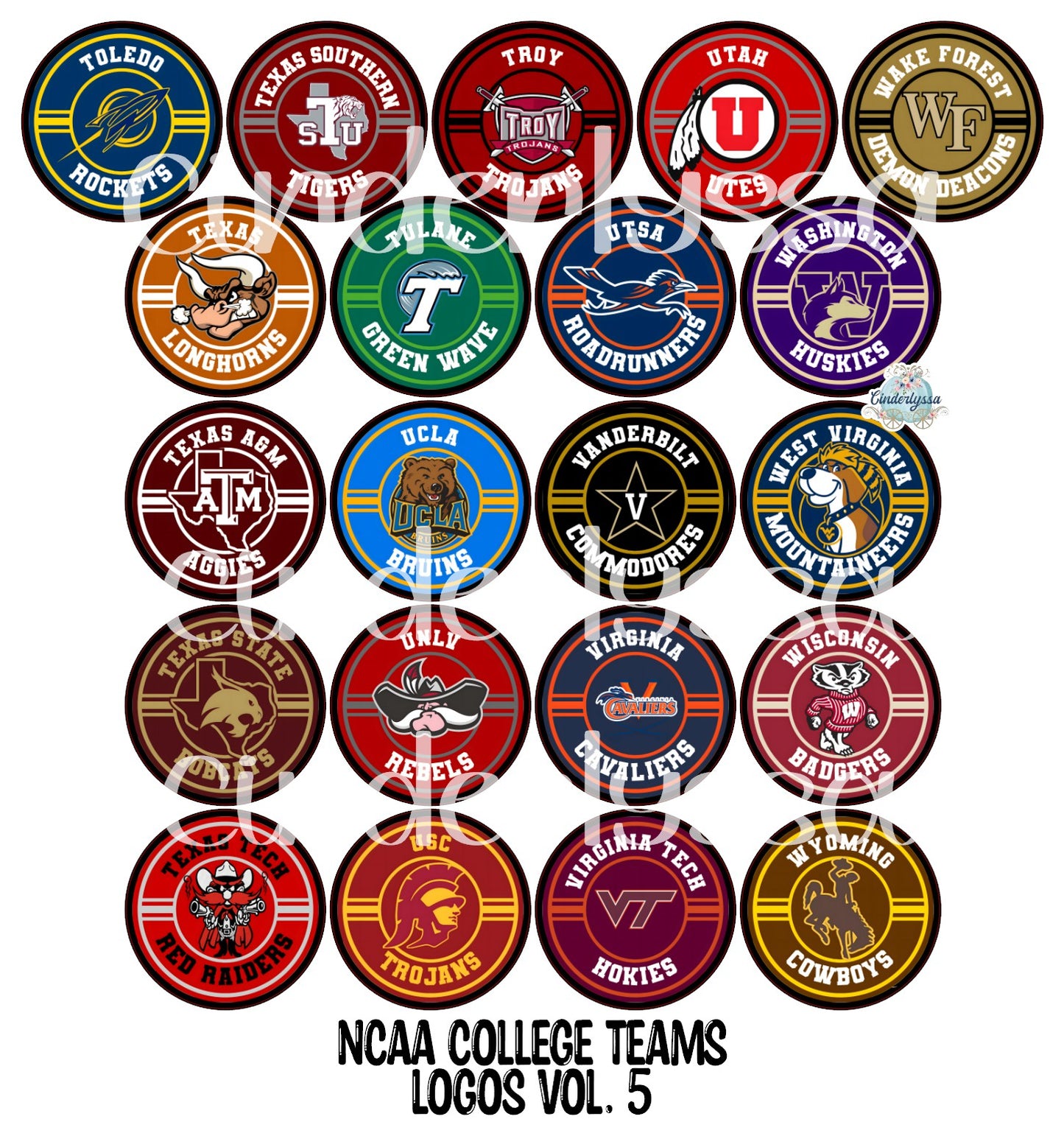 3.75 inch Round: NCAA College Teams Logo Vol. 5 for Cardstock Silicone Mold, for Aroma Bead Molds, Premium Cardstock Images
