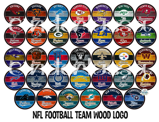 3.75 inch Round: NFL Football Team Wood Logo for Cardstock Silicone Mold, for Aroma Bead Molds, Premium Cardstock Images
