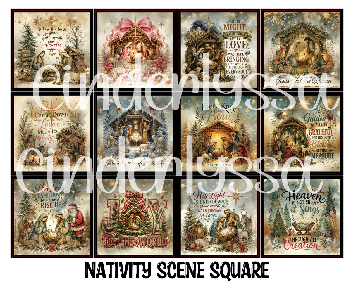 Nativity Scene Squares Cardstock Only for freshies - NO MOLD for Aroma Bead Molds, Premium Cardstock Images