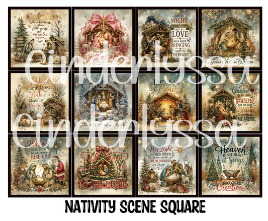 Nativity Scene Squares Cardstock Only for freshies - NO MOLD for Aroma Bead Molds, Premium Cardstock Images