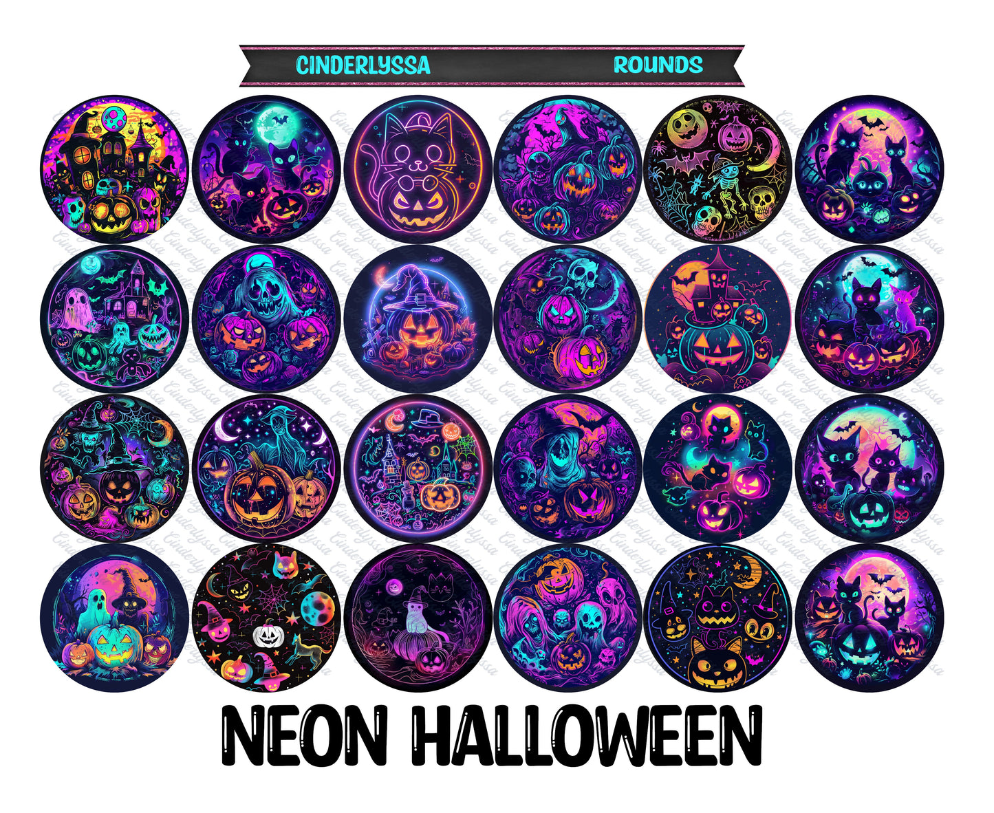 3.75 inch Round: Neon Halloween for Cardstock Silicone Mold, for Aroma Bead Molds, Premium Cardstock Images