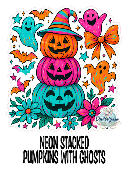 Neon Stacked Pumpkins With Ghosts Cardstock Silicone Mold, Aroma Bead Molds, Premium Cardstock Images