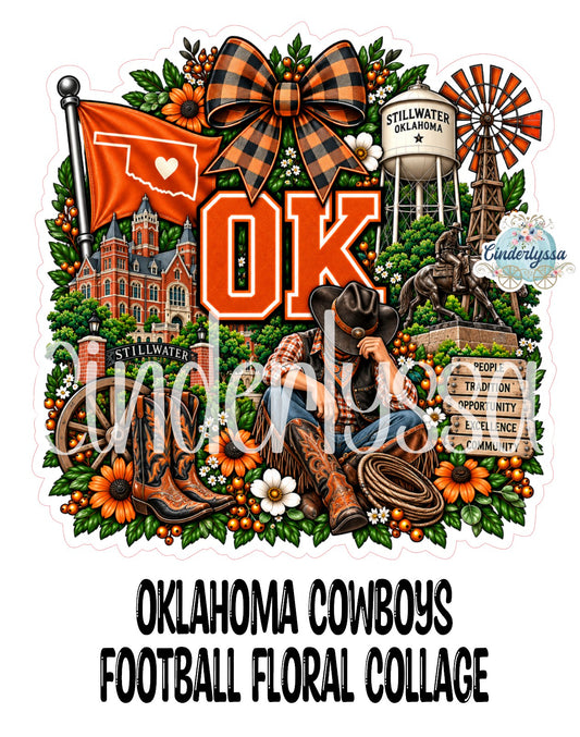 Oklahoma Cowboys Football Floral Collage Cardstock Silicone Mold, Aroma Bead Molds, Premium Cardstock Images