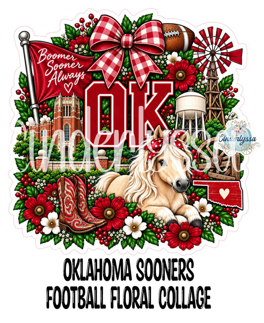 Oklahoma Sooners Football Floral Collage Cardstock Silicone Mold, Aroma Bead Molds, Premium Cardstock Images