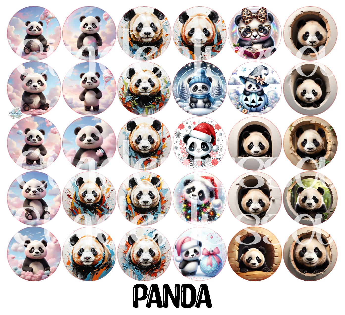 3.5 inch Round: Panda for Cardstock Silicone Mold, NO MOLD INCLUDED for Aroma Bead Molds, Premium Cardstock Images
