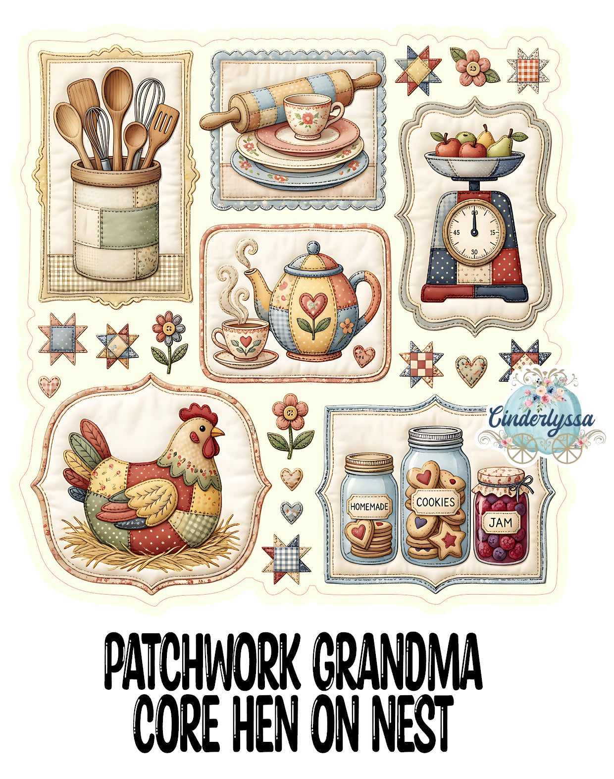 Patchwork Grandma Core Hen on Nest Cardstock Silicone Mold, Aroma Bead Molds, Premium Cardstock Images