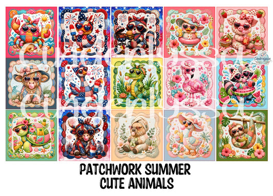 2.5 inch Square Patchwork Summer Cute Animals Cardstock Only for freshies - NO MOLD: Cardstock Silicone Mold, for Aroma Bead Molds, Premium Cardstock Images