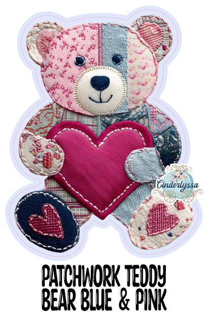 Patchwork Teddy Bear Blue & Pink Cardstock Silicone Mold, Aroma Bead Molds, Premium Cardstock Images