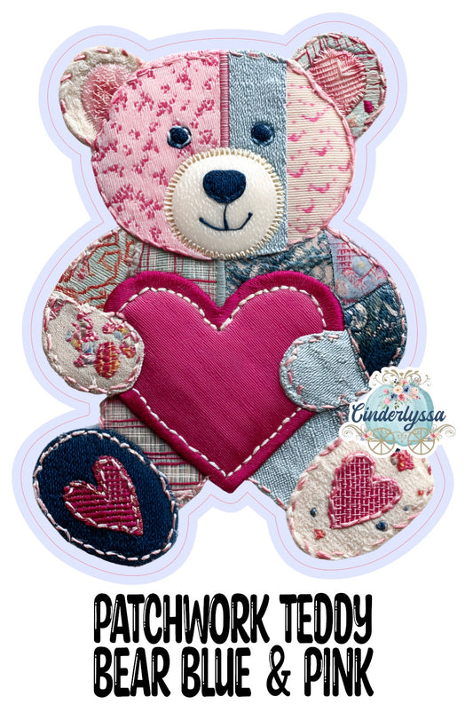 Patchwork Teddy Bear Blue & Pink Cardstock Silicone Mold, Aroma Bead Molds, Premium Cardstock Images