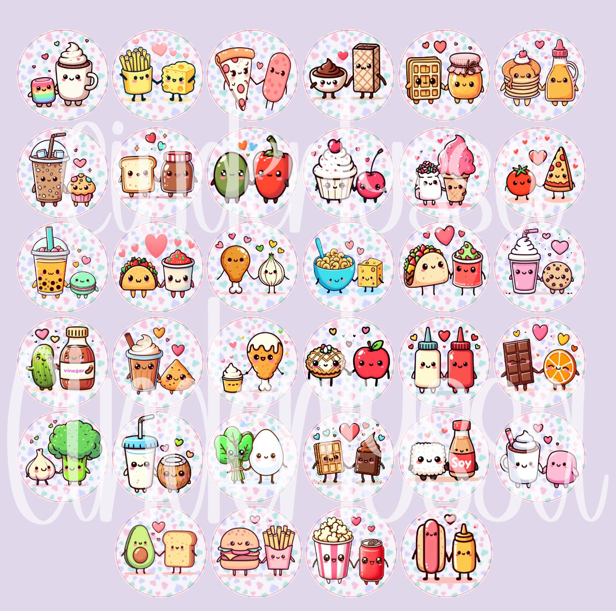 3.75 inch Round: Perfect Match Kawaii Food Mix for Cardstock Silicone Mold, for Aroma Bead Molds, Premium Cardstock Images