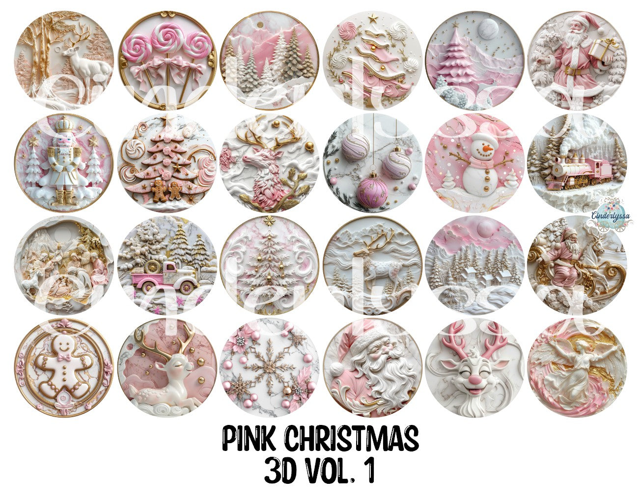 2 inch Round Pink Christmas 3D Vol. 1 Cardstock Only: Cardstock Silicone Mold, Car Freshener, Premium Cardstock Images-NO MOLD