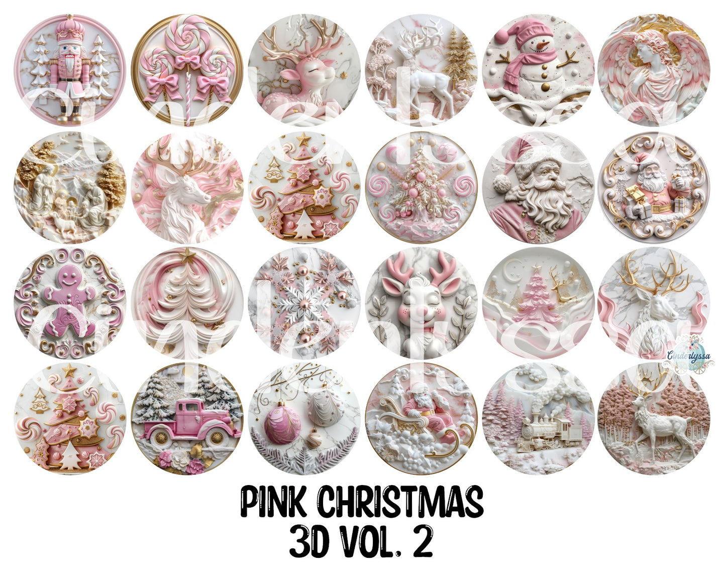 2 inch Round Pink Christmas 3D Vol. 2 Cardstock Only: Cardstock Silicone Mold, Car Freshener, Premium Cardstock Images-NO MOLD