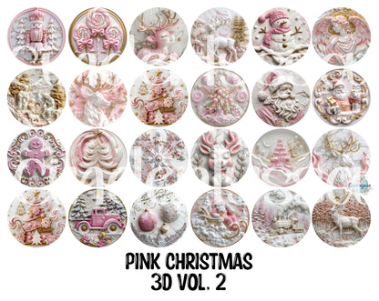 3.75 inch Round Pink Christmas 3D Vol. 2 for Cardstock Silicone Mold, for Aroma Bead Molds, Premium Cardstock Images