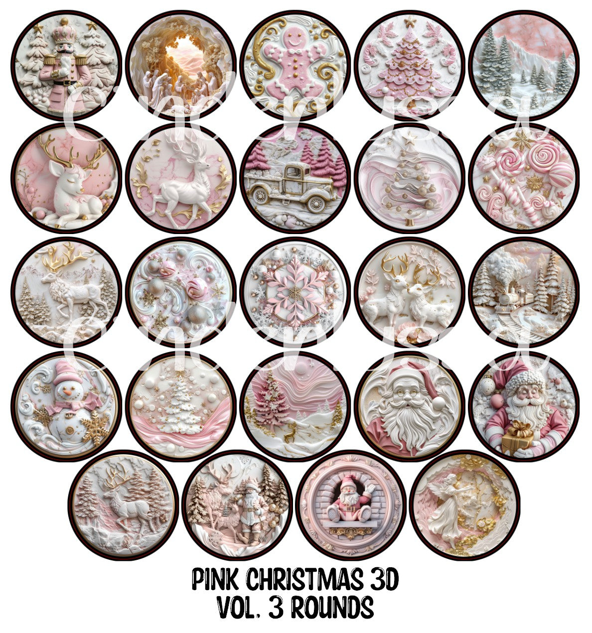 Pink Christmas 3D Vol. 3 Rounds Cardstock Only for freshies - NO MOLD for Aroma Bead Molds, Premium Cardstock Images