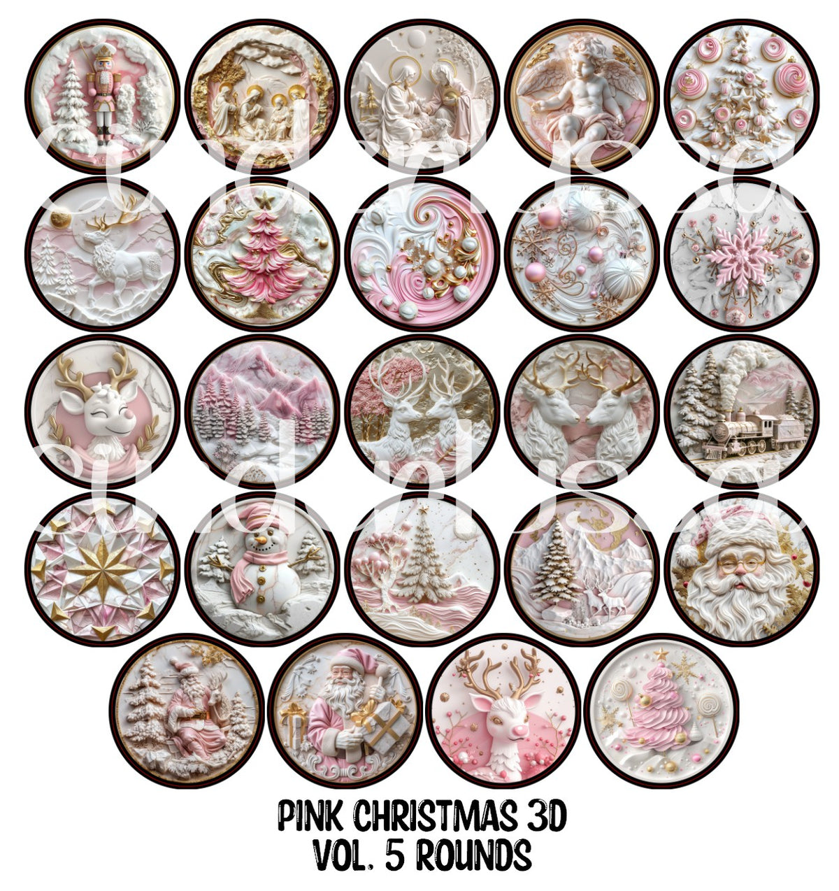 Pink Christmas 3D Vol. 5 Rounds Cardstock Only for freshies - NO MOLD for Aroma Bead Molds, Premium Cardstock Images