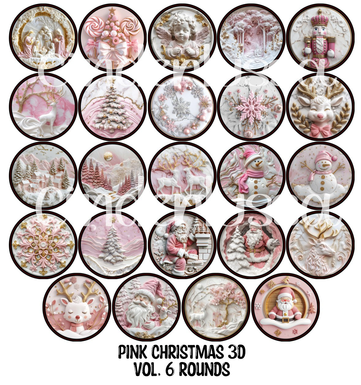 Pink Christmas 3D Vol. 6 Rounds Cardstock Only for freshies - NO MOLD for Aroma Bead Molds, Premium Cardstock Images