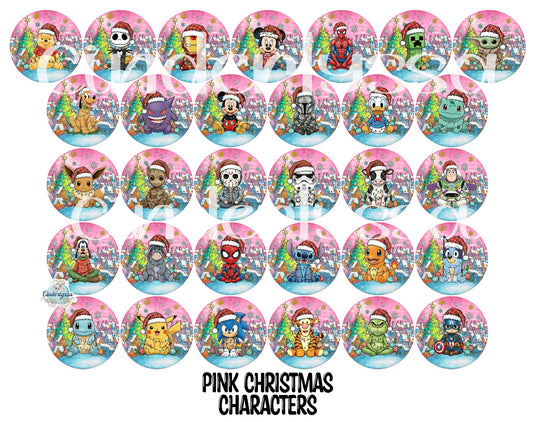 3 inch Round Pink Christmas Characters Cardstock Only for freshies - NO MOLD for Aroma Bead Molds, Premium Cardstock Images