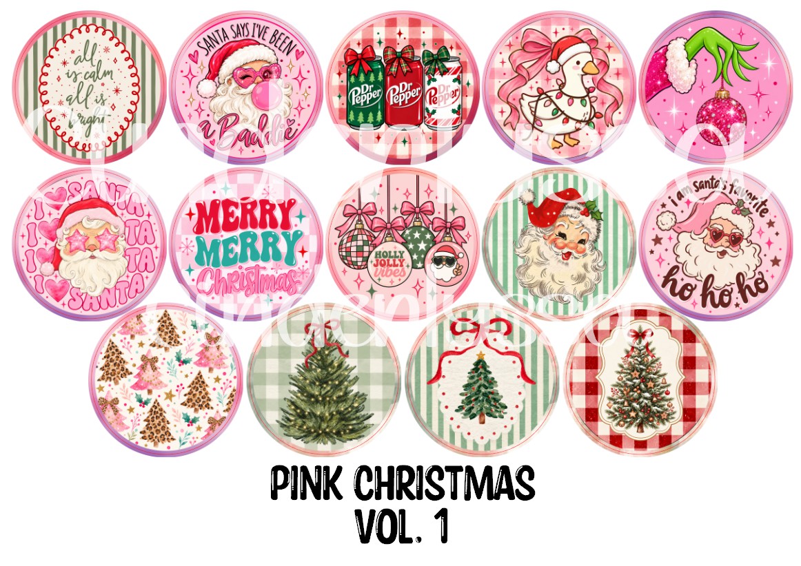 Pink Christmas Vol. 1 Rounds Cardstock Only for freshies - NO MOLD for Aroma Bead Molds, Premium Cardstock Images