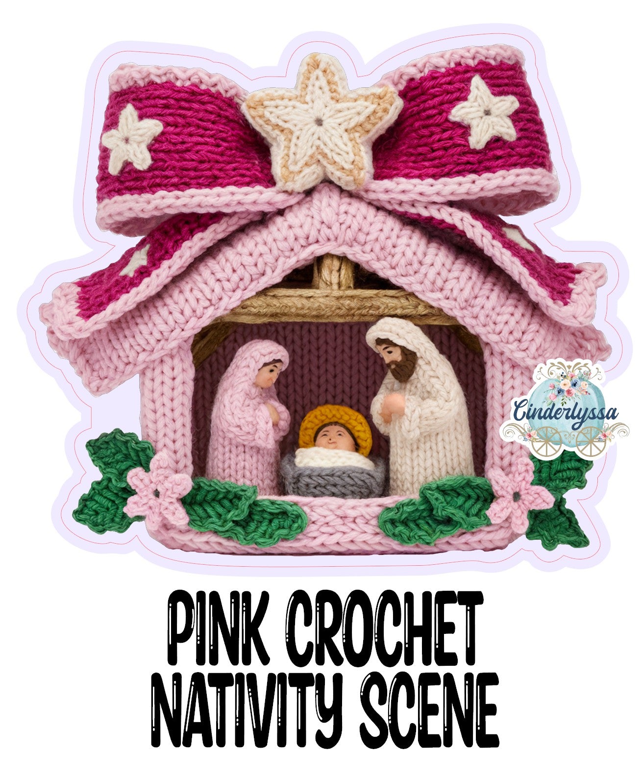 Pink Crochet Nativity Scene Cardstock Silicone Mold, Aroma Bead Molds, Premium Cardstock Images