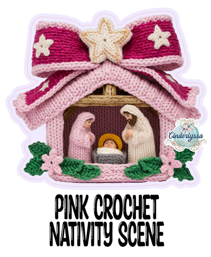Pink Crochet Nativity Scene Cardstock Silicone Mold, Aroma Bead Molds, Premium Cardstock Images