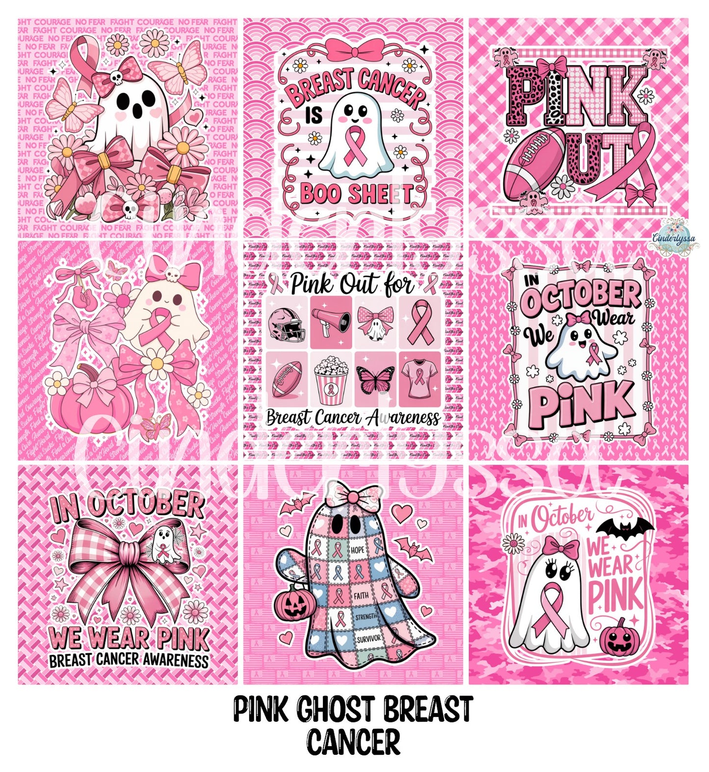 2 inch Square Pink Ghost Breast Cancer Cardstock Only for freshies - NO MOLD: Aroma Bead Molds, Premium Cardstock Images