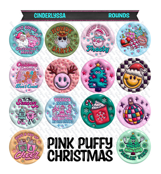 3 inch Round Pink Puffy Christmas: Cardstock Only for freshies - NO MOLD for Aroma Bead Molds, Premium Cardstock Images