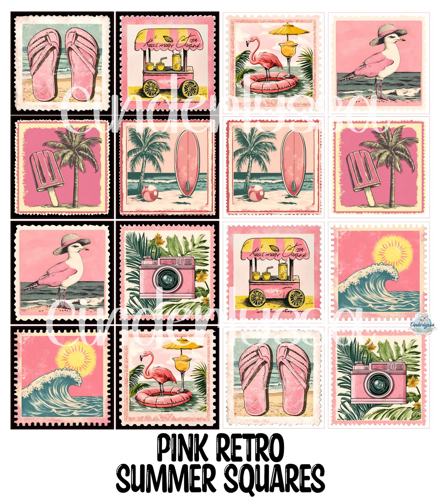2 inch Square Pink Retro Summer Cardstock Only for freshies - NO MOLD: Aroma Bead Molds, Premium Cardstock Images