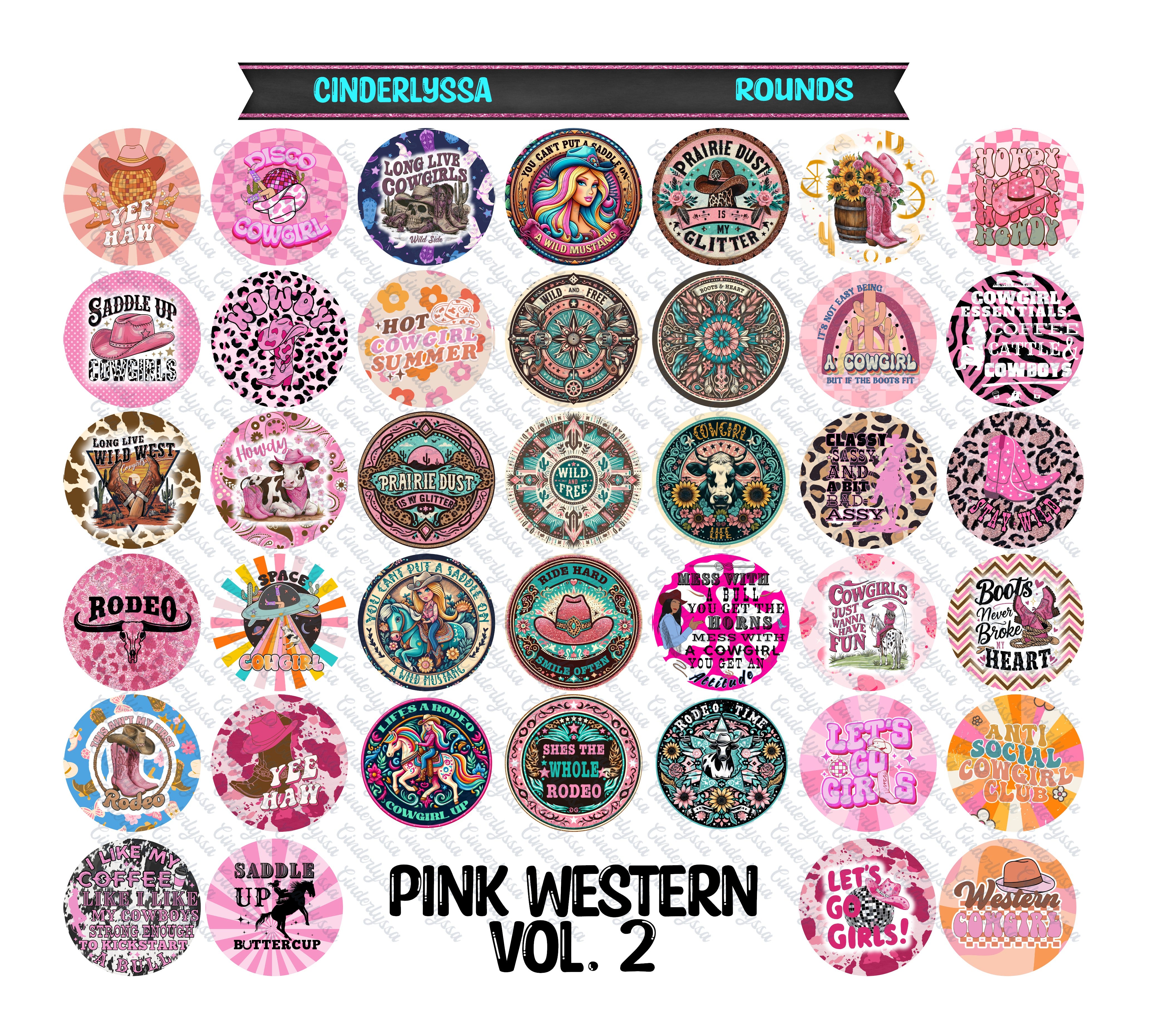 3 inch Round Pink Western Vol. 2 Cardstock Only for freshies -NO MOLD ...