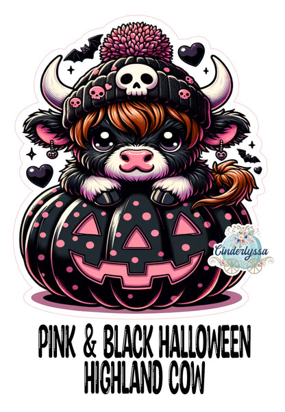 Pink & Black Halloween Highland Cow Cardstock Silicone Mold, Aroma Bead Molds, Premium Cardstock Images