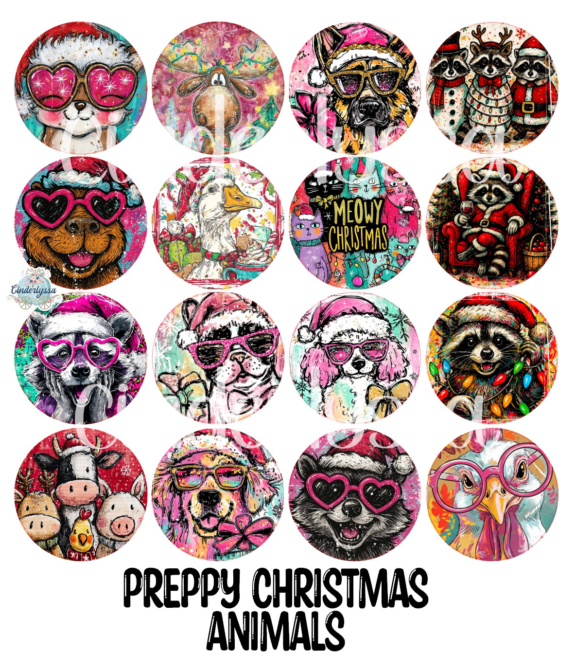 3.5 inch Round: Preppy Christmas Animals for Cardstock Silicone Mold, NO MOLD INCLUDED for Aroma Bead Molds, Premium Cardstock Images