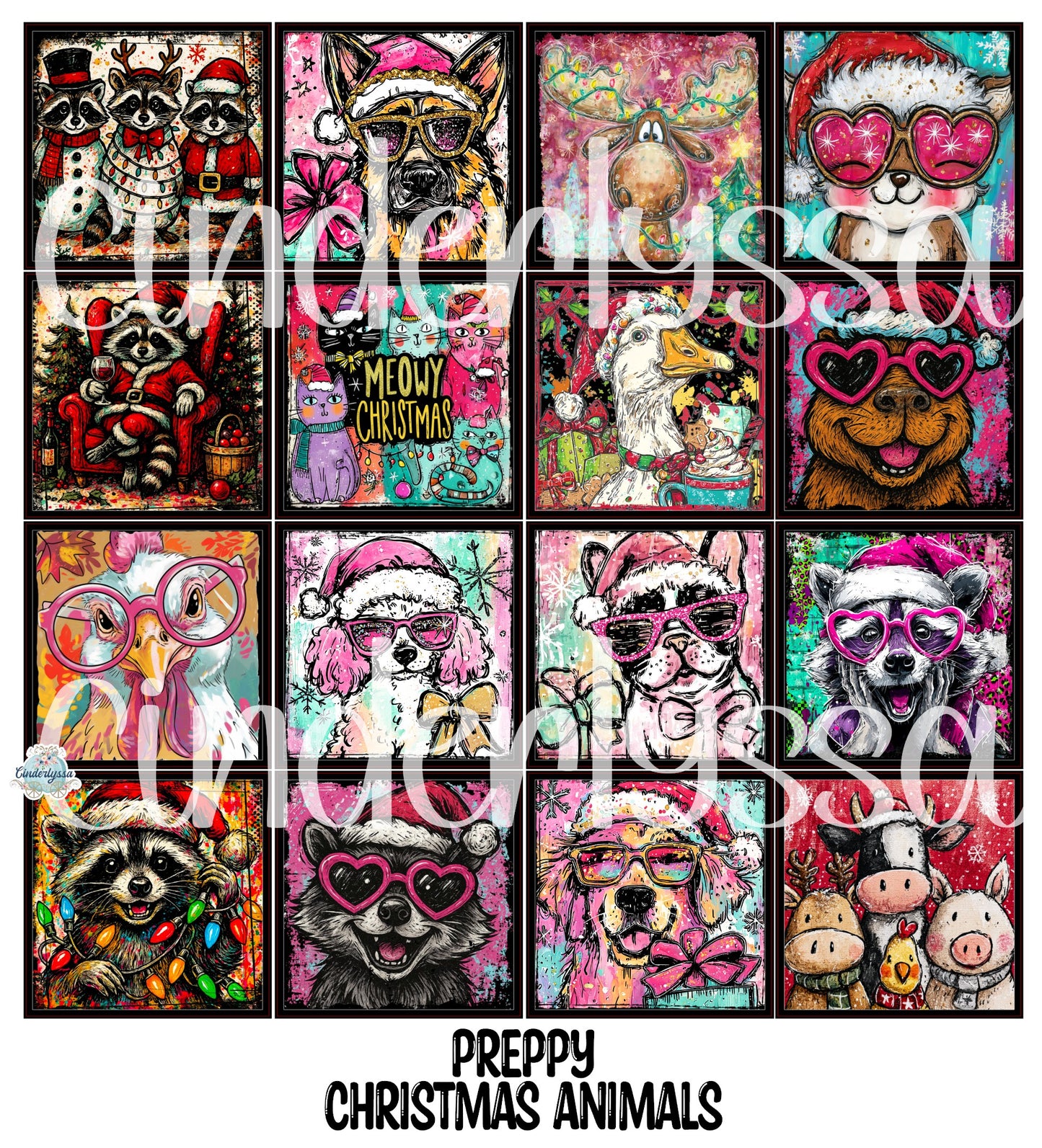 3 inch Square Preppy Christmas Animals Cardstock Only for freshies - NO MOLD: Cardstock Silicone Mold, Premium Cardstock Image