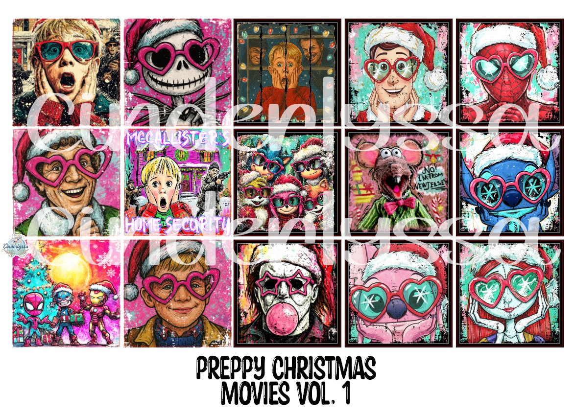 2.5 inch Square Preppy Christmas Movies Vol. 1 Cardstock Only for freshies - NO MOLD: Cardstock Silicone Mold, for Aroma Bead Molds, Premium Cardstock Images
