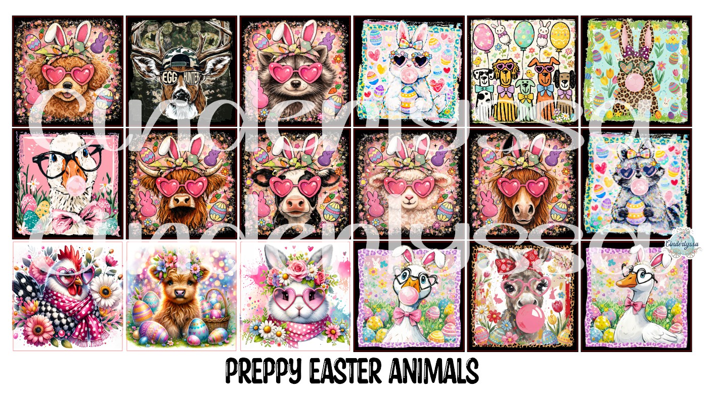 2 inch Square Preppy Easter Animals Cardstock Only for freshies - NO MOLD: Aroma Bead Molds, Premium Cardstock Images