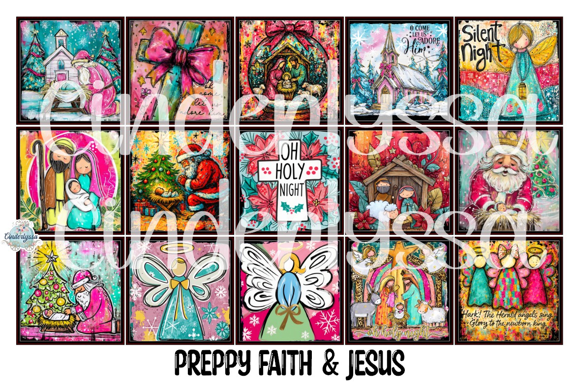 2.5 inch Square Preppy Faith & Jesus Cardstock Only for freshies - NO MOLD: Cardstock Silicone Mold, for Aroma Bead Molds, Premium Cardstock Images