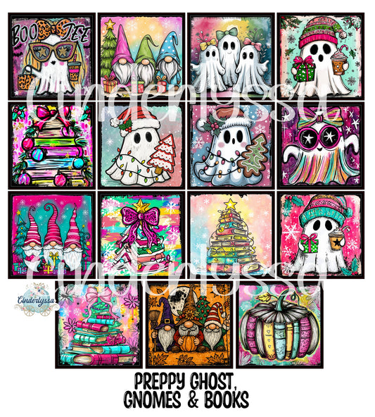 2.5 inch Square Preppy Ghost, Gnomes & Books Cardstock Only for freshies - NO MOLD: Cardstock Silicone Mold, for Aroma Bead Molds, Premium Cardstock Images