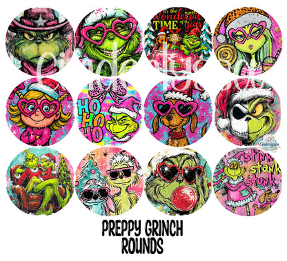 3.75 inch Round: Preppy Grinch for Cardstock Silicone Mold, for Aroma Bead Molds, Premium Cardstock Images
